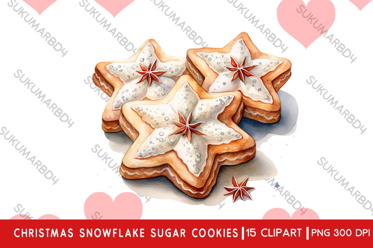 Watercolor christmas Snowflake Sugar Cookies clipart