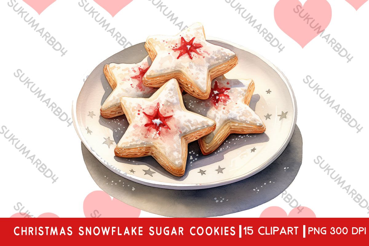 Watercolor christmas Snowflake Sugar Cookies clipart