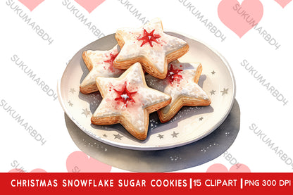 Watercolor christmas Snowflake Sugar Cookies clipart