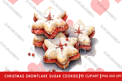 Watercolor christmas Snowflake Sugar Cookies clipart