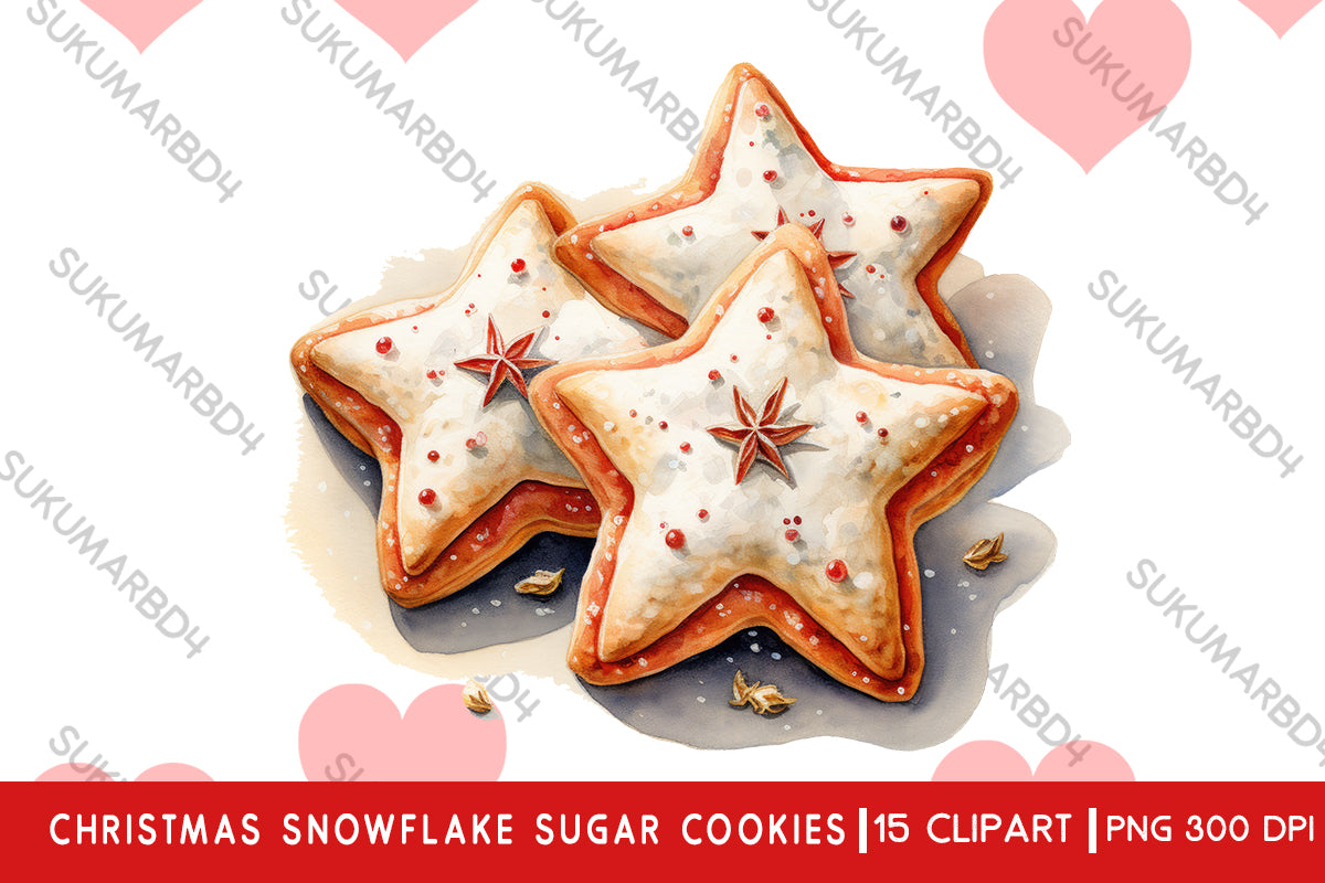 Watercolor christmas Snowflake Sugar Cookies clipart