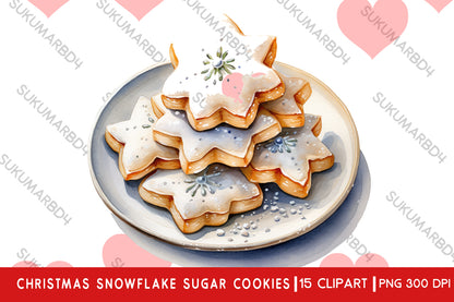 Watercolor christmas Snowflake Sugar Cookies clipart