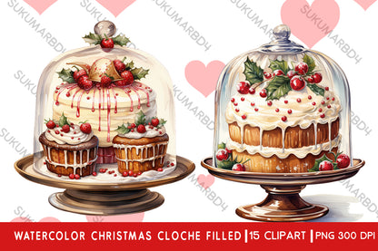 Watercolor Christmas cloche filled clipart