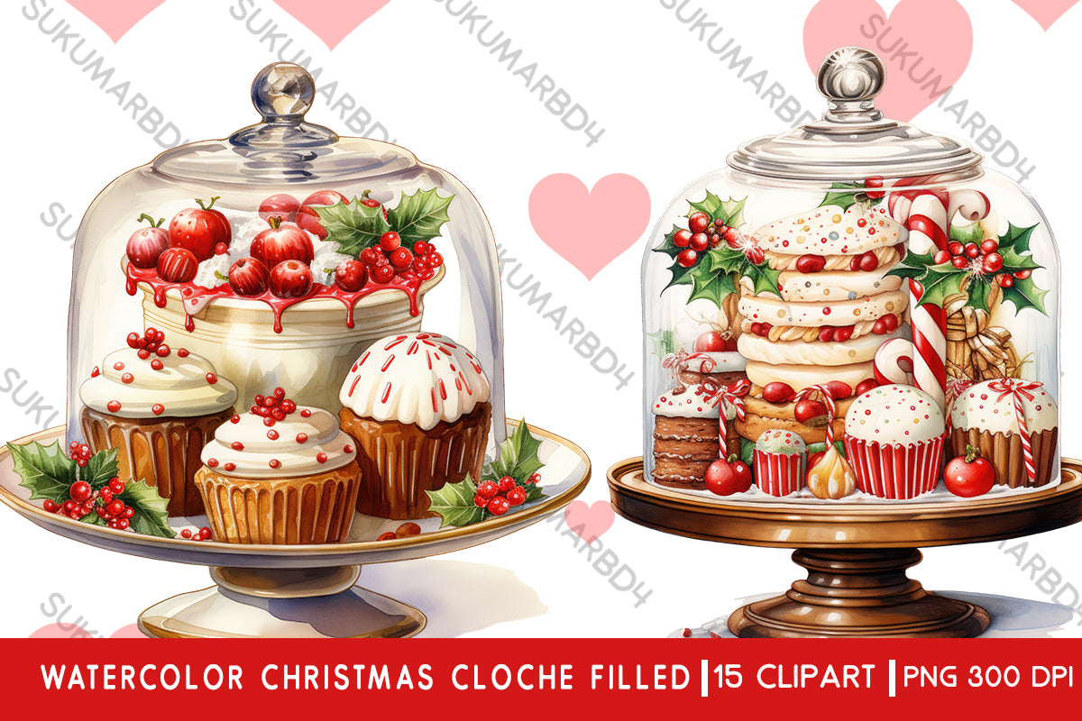 Watercolor Christmas cloche filled clipart