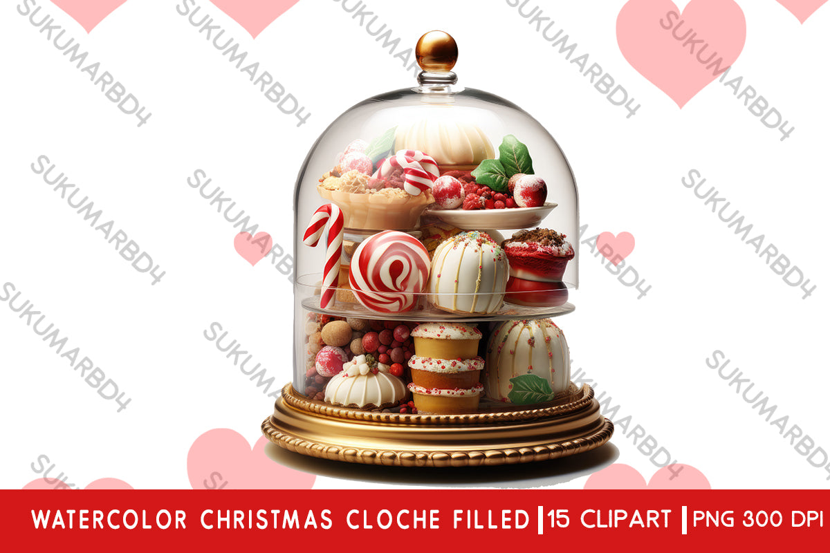 Watercolor Christmas cloche filled clipart