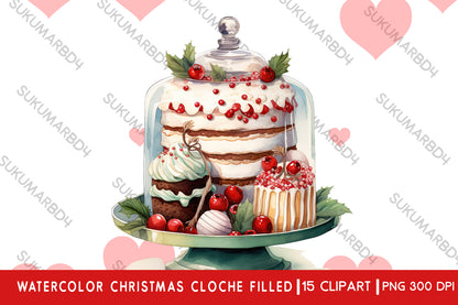 Watercolor Christmas cloche filled clipart