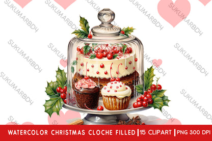 Watercolor Christmas cloche filled clipart