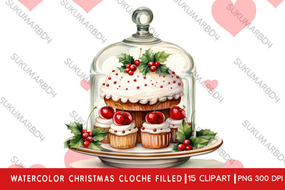 Watercolor Christmas cloche filled clipart