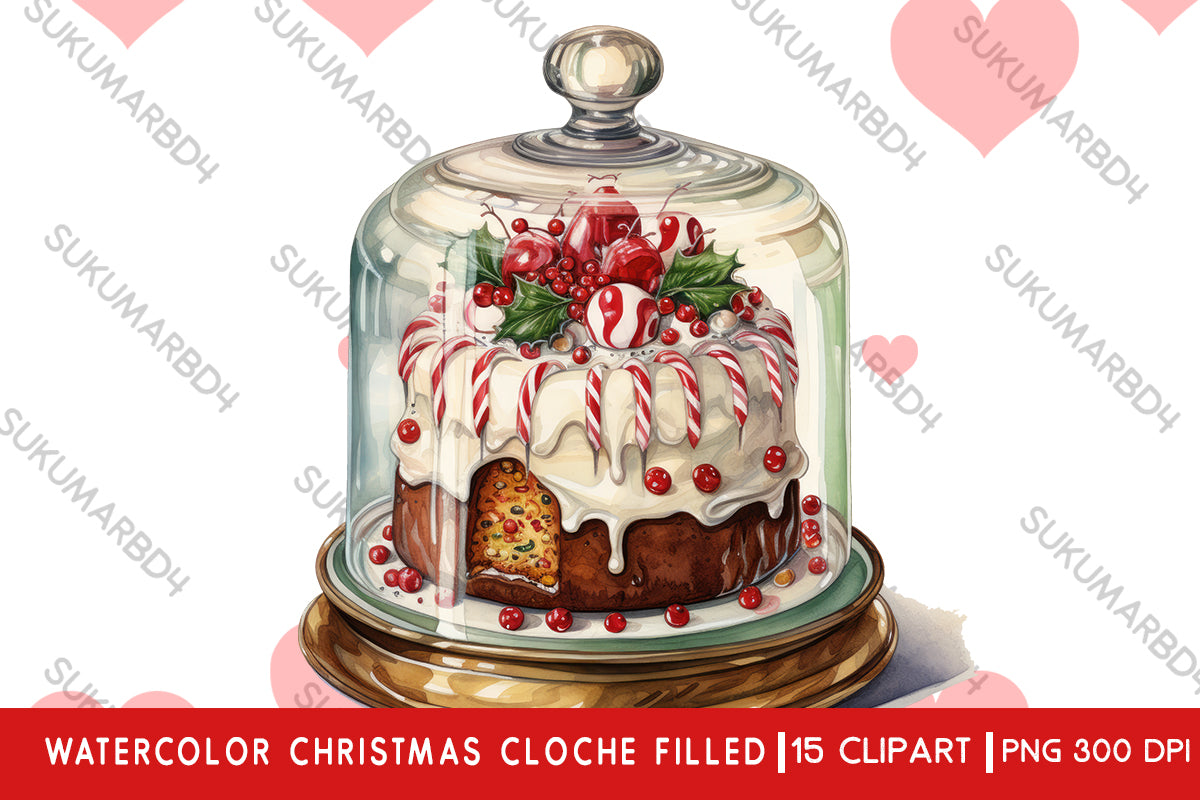 Watercolor Christmas cloche filled clipart