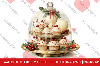 Watercolor Christmas cloche filled clipart