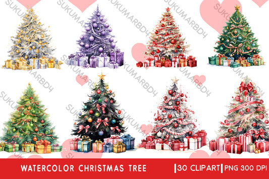 Watercolor Christmas tree clipart