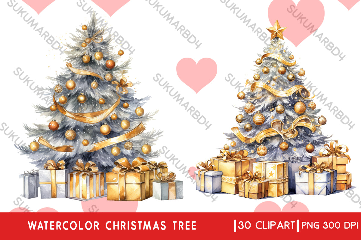 Watercolor Christmas tree clipart