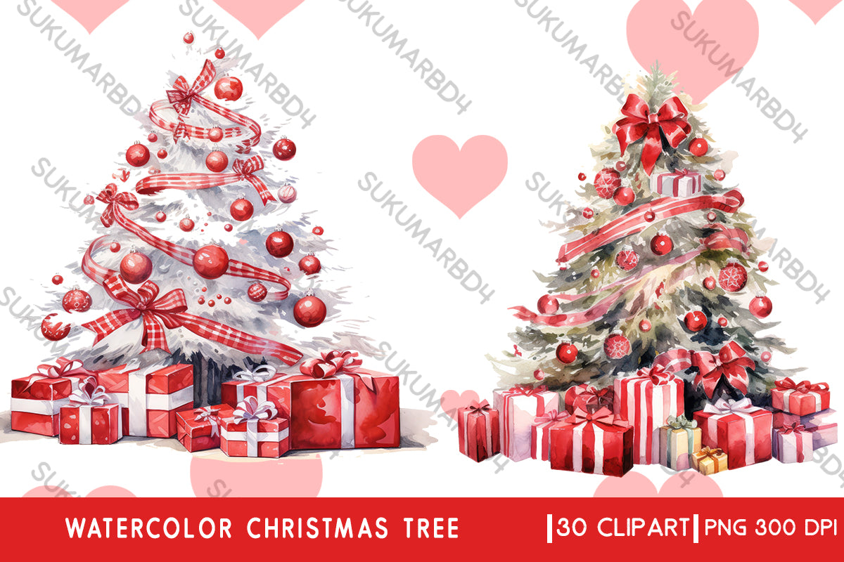 Watercolor Christmas tree clipart