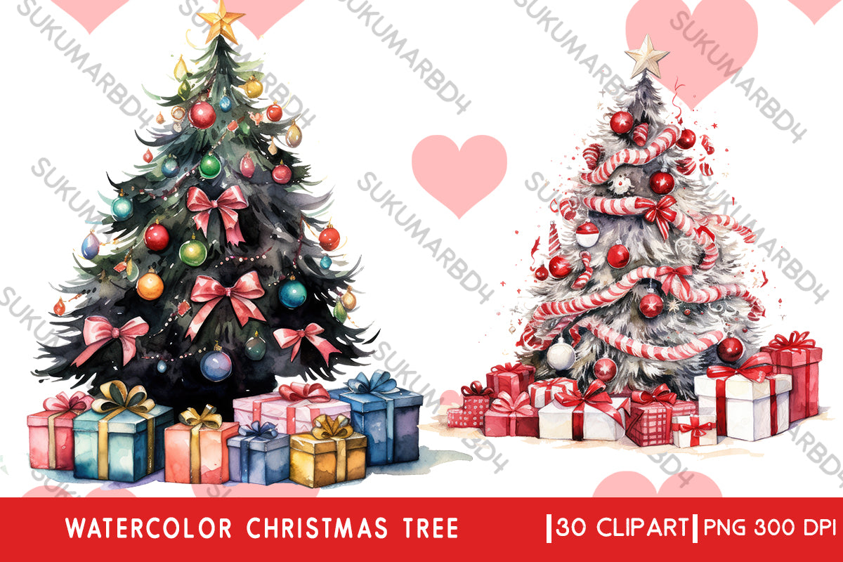 Watercolor Christmas tree clipart