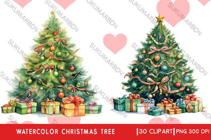 Watercolor Christmas tree clipart