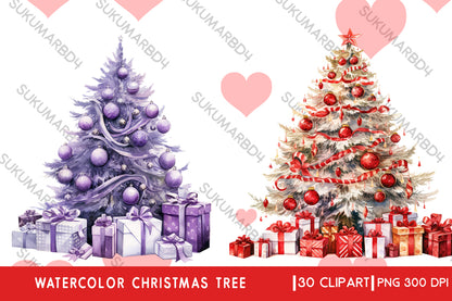 Watercolor Christmas tree clipart