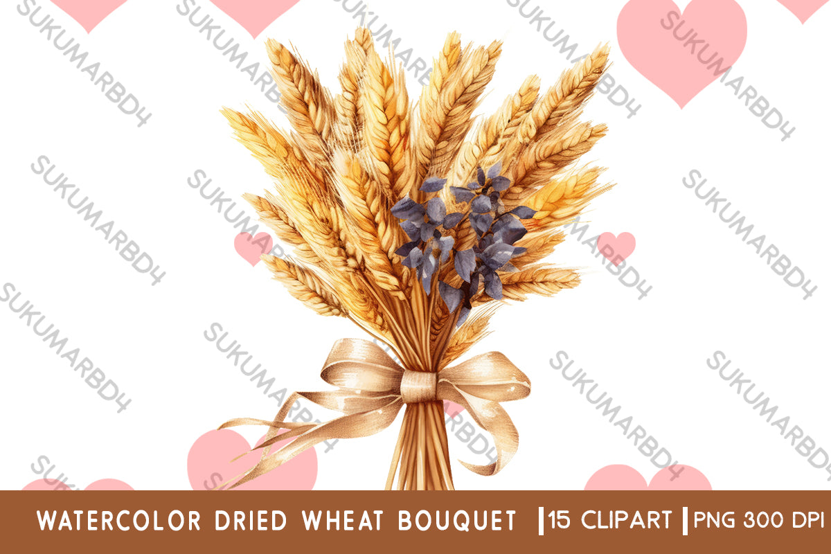 Watercolor dried wheat bouquet clipart