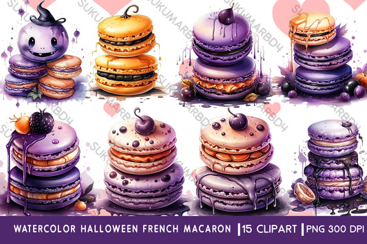 Watercolor Halloween French macaron clipart