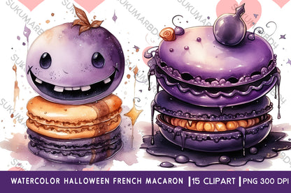 Watercolor Halloween French macaron clipart