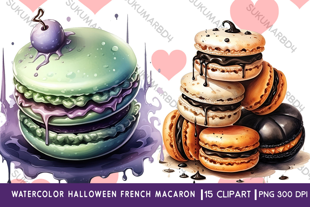 Watercolor Halloween French macaron clipart