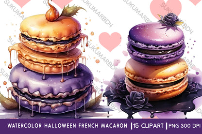 Watercolor Halloween French macaron clipart