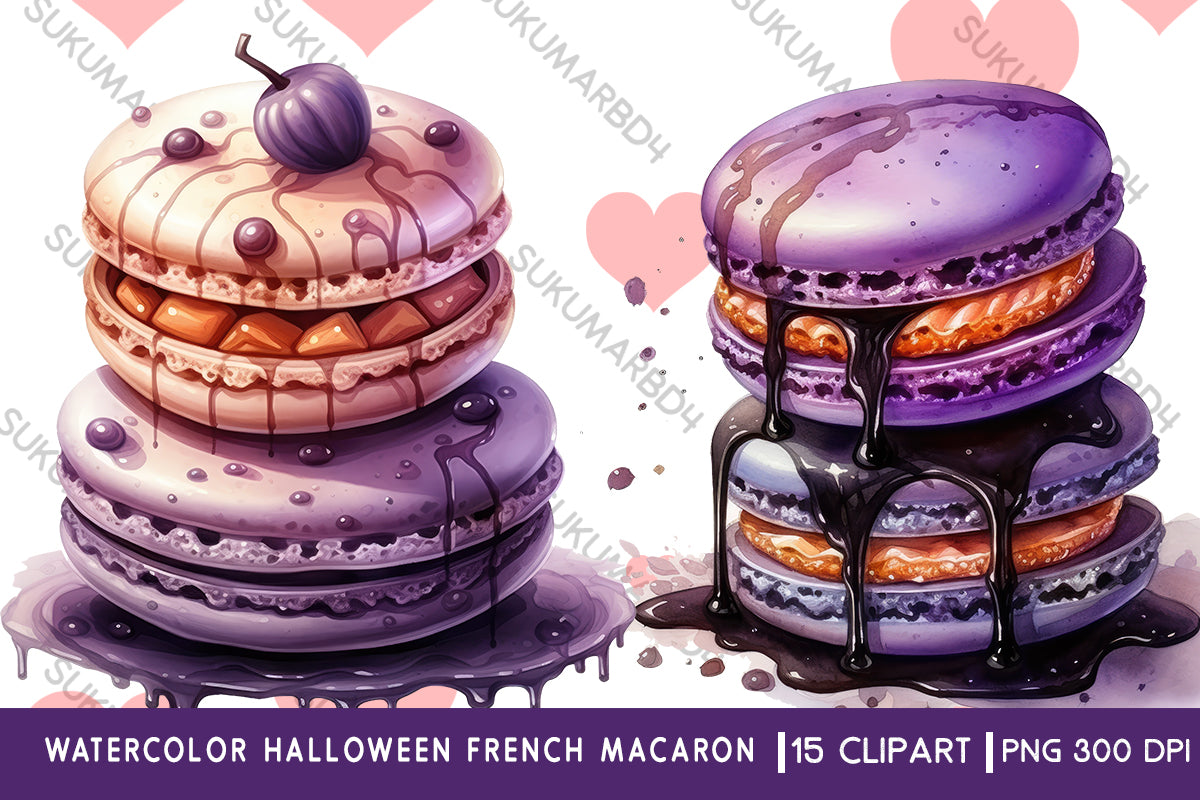 Watercolor Halloween French macaron clipart