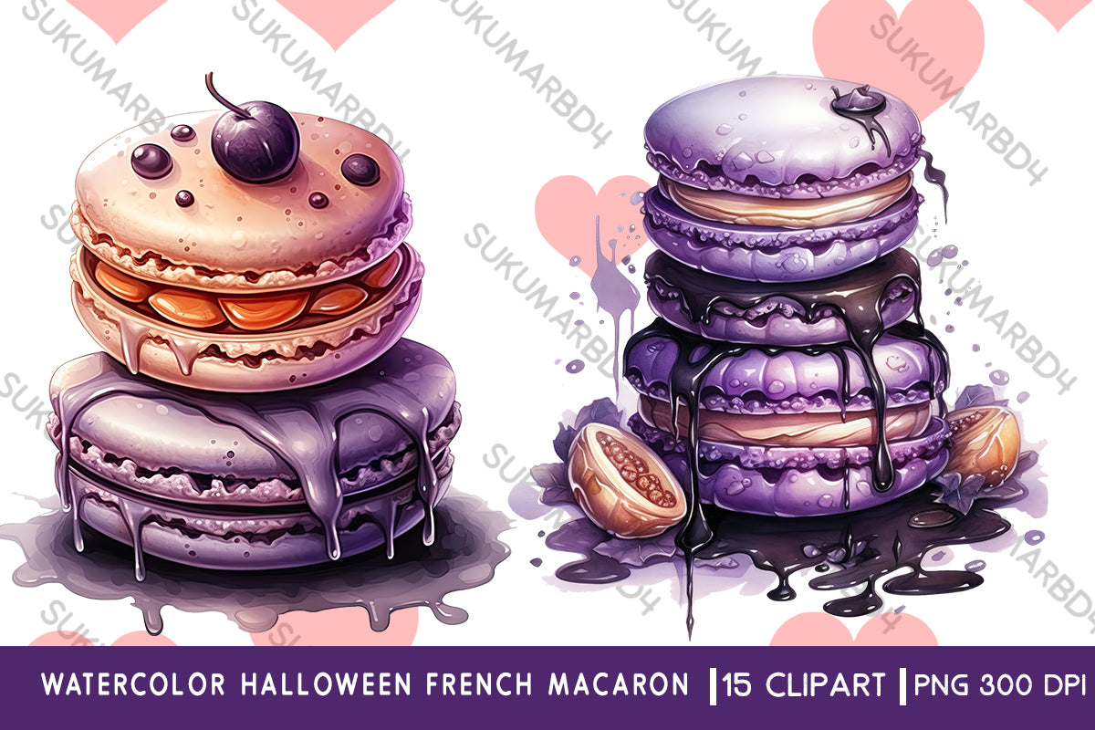 Watercolor Halloween French macaron clipart