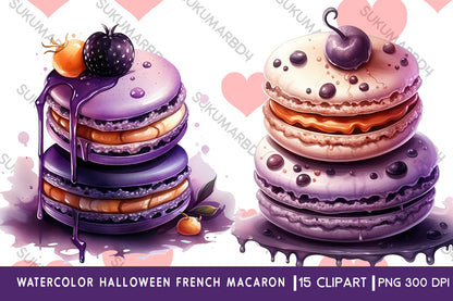 Watercolor Halloween French macaron clipart