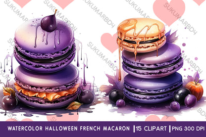 Watercolor Halloween French macaron clipart