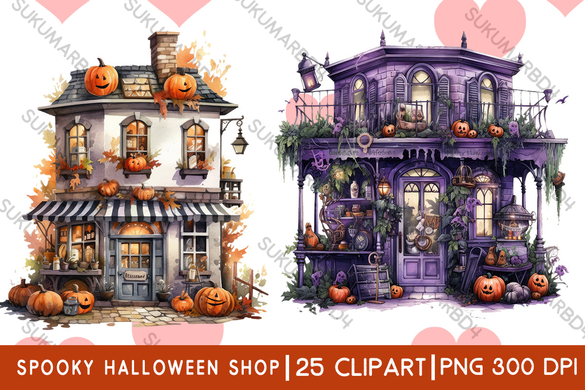 Watercolor spooky Halloween shop clipart