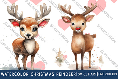 watercolor Christmas reindeer clipart