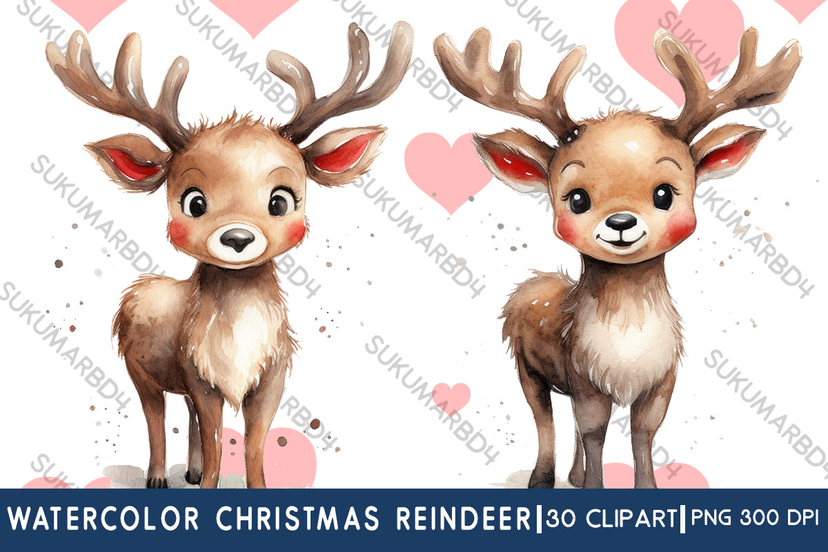 watercolor Christmas reindeer clipart