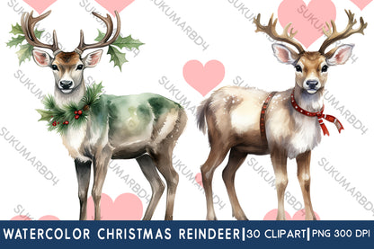 watercolor Christmas reindeer clipart