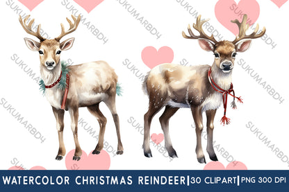 watercolor Christmas reindeer clipart