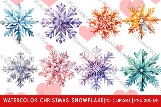 Watercolor Christmas snowflake clipart