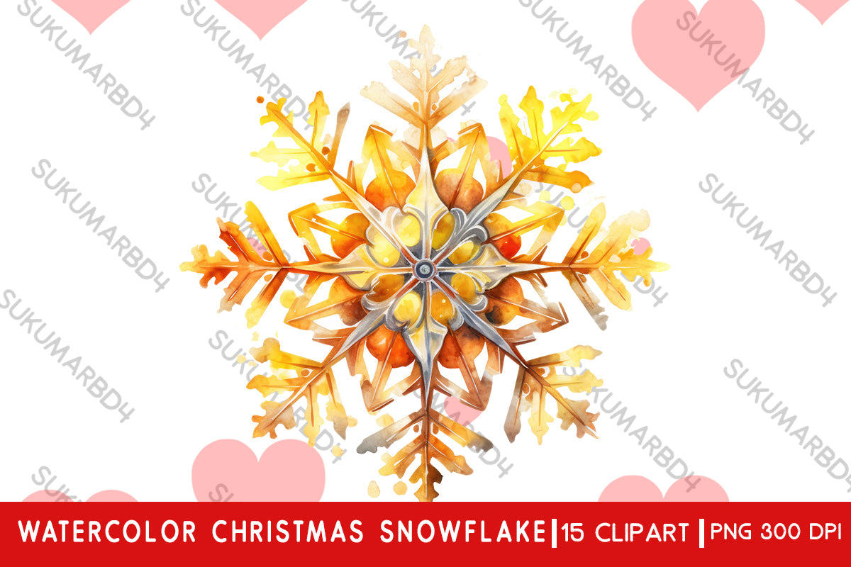 Watercolor Christmas snowflake clipart