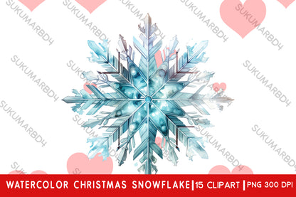 Watercolor Christmas snowflake clipart