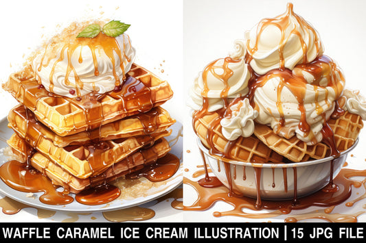 watercolor Waffle caramel ice cream clipart