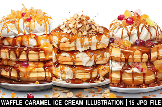 watercolor Waffle caramel ice cream clipart