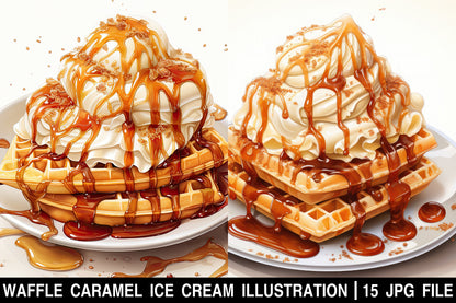 watercolor Waffle caramel ice cream clipart