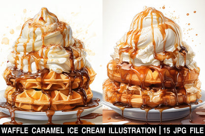 watercolor Waffle caramel ice cream clipart