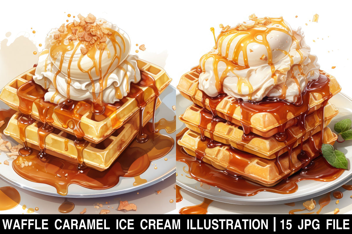 watercolor Waffle caramel ice cream clipart