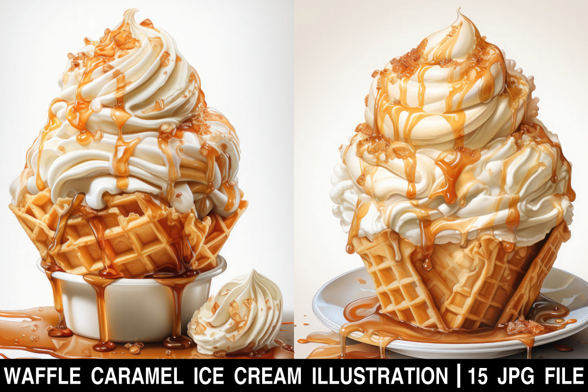 watercolor Waffle caramel ice cream clipart