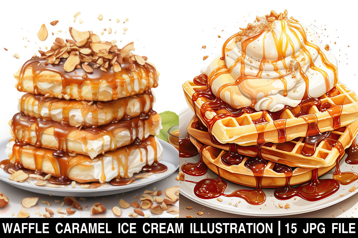 watercolor Waffle caramel ice cream clipart