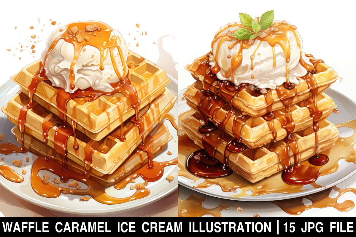 watercolor Waffle caramel ice cream clipart