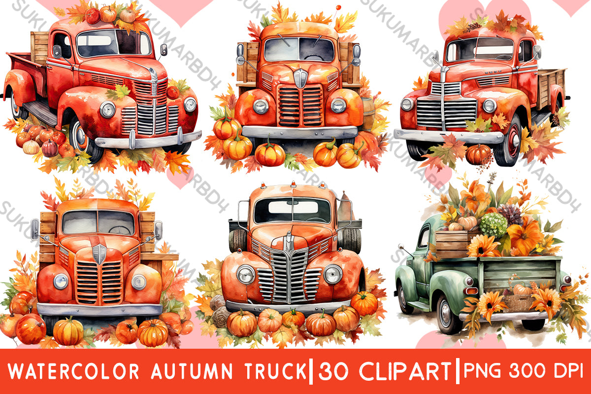 watercolor beautiful autumn truck clipart