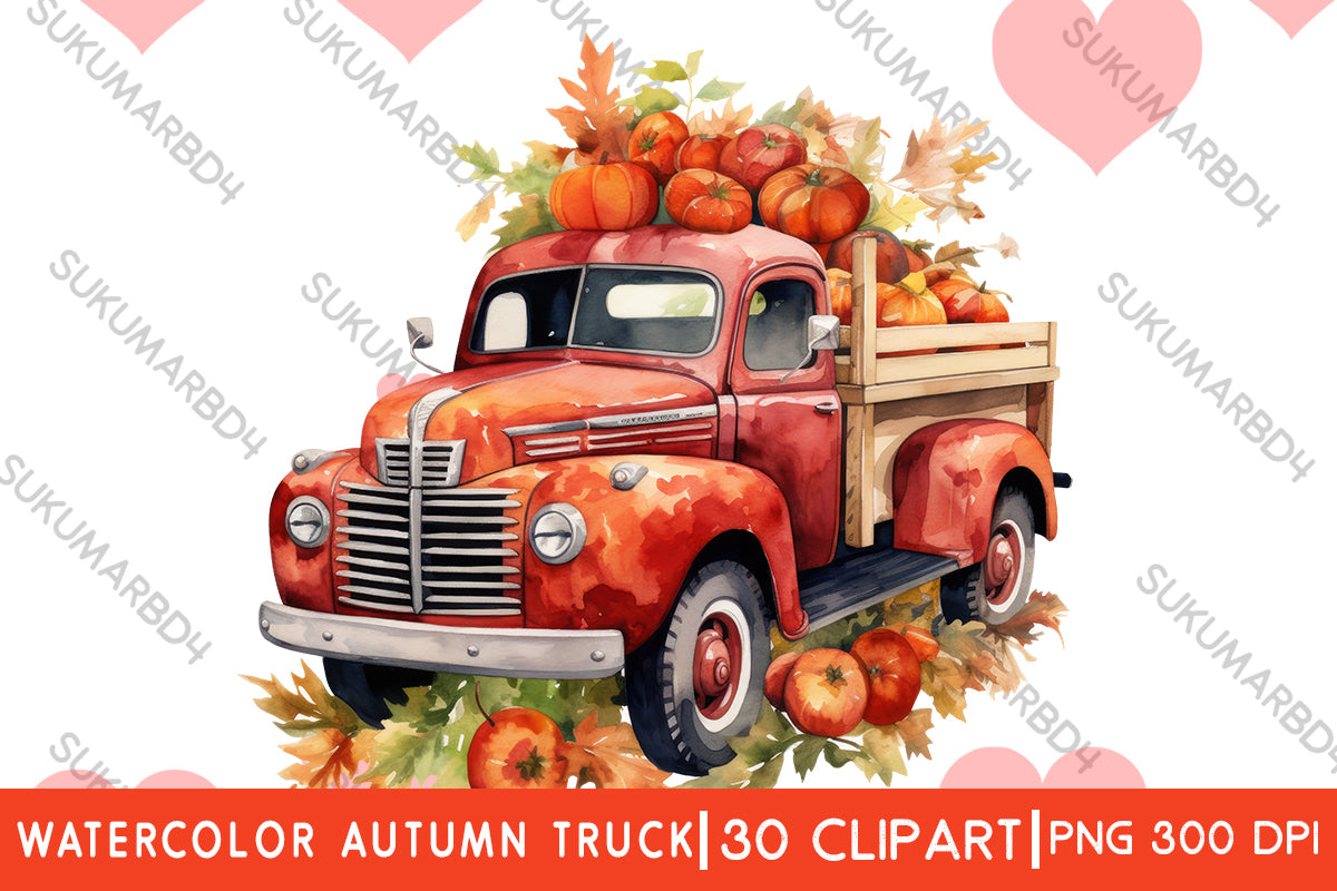 watercolor beautiful autumn truck clipart