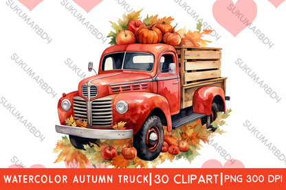 watercolor beautiful autumn truck clipart