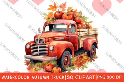 watercolor beautiful autumn truck clipart