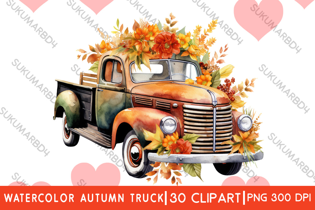 watercolor beautiful autumn truck clipart